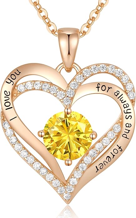 golden heart necklace rose gold yellow birthstone